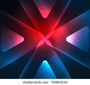 Glass glowing bright triangles on dark space design abstract background. Vector illustration