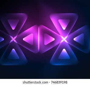 Glass glowing bright triangles on dark space design abstract background. Vector illustration