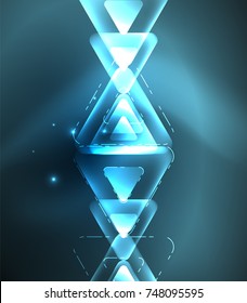 Triángulos brillantes de vidrio sobre el fondo abstracto del diseño del espacio oscuro. Ilustración del vector