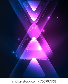 Glass glowing bright triangles on dark space design abstract background. Vector illustration