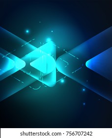 Glass glowing bright triangles on dark space design abstract background. Vector illustration