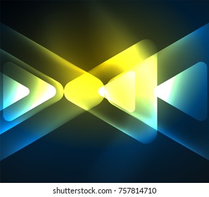 Glass glowing bright triangles on dark space design abstract background. Vector illustration