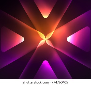 Glass glowing bright triangles on dark space design abstract background. Vector illustration