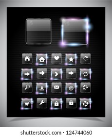 Glass glowing buttons for web. Vector illustration.