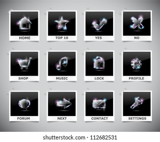 Glass glowing icons for web. Vector illustration.