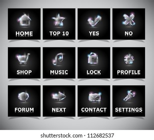 Glass glowing icons for web. Vector illustration.