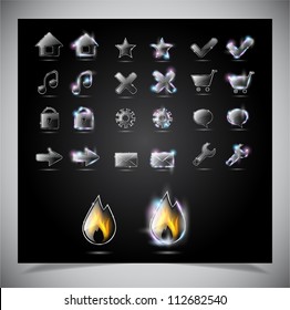 Glass glowing icons for web. Vector illustration.