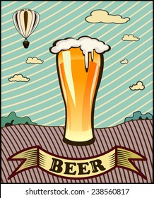 glass goblet with beer and foam 