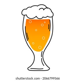 Glass goblet of craft beer symbol or icon in cartoon style for brewery or beer menu design isolated on white background