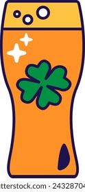 Vaso de cristal lleno de fuertes espíritus irlandeses. Elemento festivo tradicional, atributos del día de San Patricio. Bebida alcohólica nacional ale. Icono del vector de la historieta en los colores nacionales de la bandera irlandesa