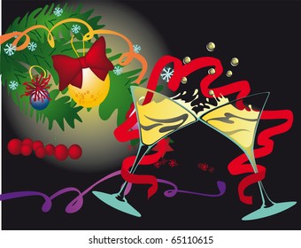 glass, goblet, vector, Christmas, tape, sphere, bow
