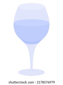 Glass goblet for wine. Color vector illustration. Violet crystal glass for an alcoholic drink. A drink is poured into a glass goblet. Isolated background. Flat style. Idea for web design, menus