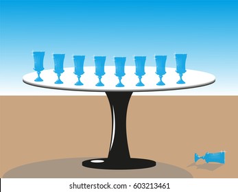 Glass goblets on the table. Abstract composition. Vector illustration.