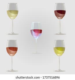 
glass goblets with wine of various colors
