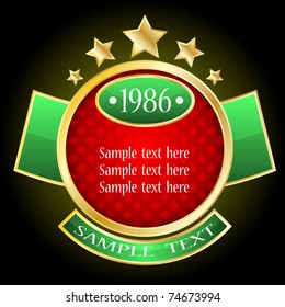 Glass gold sticker with red and green elements, and stars