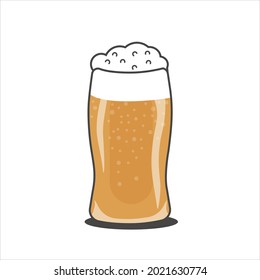 Glass of golden beer with foam minimal design. Isolated vector illustration. Cold drink for hot day. May be used for pub.