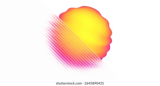 Glass gradient circle with neon yellow glow and reeded ribbed effect for abstract shape or tech background. Vibrant fluid blob with lines and blend. Vector with texture.