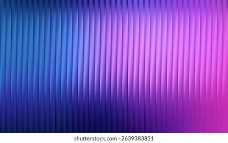 Glass gradient fractal with neon pattern effect creates abstract background. Vertical texture with green blue geometric fluorescent distortion of glossy prism. Purple ribbed vector vibrant summer blur