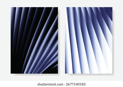 Glass gradient poster design vector set. Minimalist card template with vibrant rippled glass effect on dark background. Illustration for website, social media, banner, cover, ads.