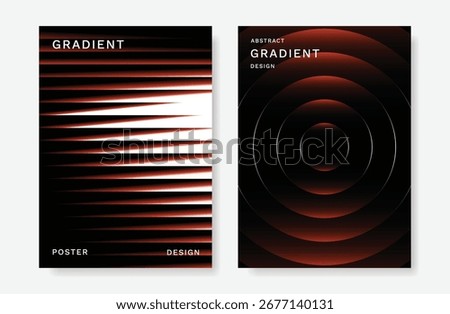 Glass gradient poster design vector set. Minimalist card template with vibrant rippled glass effect on dark background. Illustration for website, social media, banner, cover, ads.
