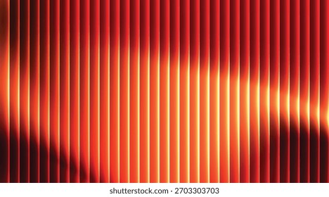 Glasgradientenstruktur mit orangefarbenem Wellenmuster und glatter Lichtverzerrung. Abstrakter Wellenfluss, futuristischer Unschärfeeffekt. Vektorgrafik