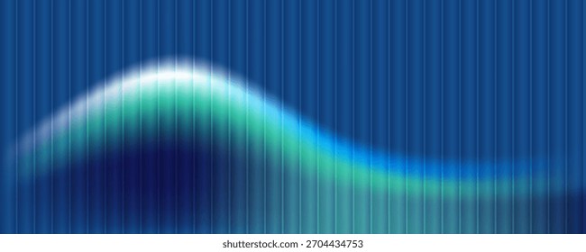 Glasgradientenstruktur mit Rippelmuster aus Teal und Marine und glatter Lichtverzerrung. Abstrakter Wellenfluss, futuristischer Unschärfeeffekt, vordefinierte vertikale Verschiebung.