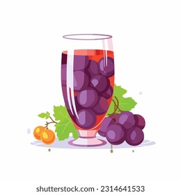 glass of grape juice vector 2d flat color white backgroud