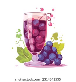 glass of grape juice vector 2d flat color white backgroud