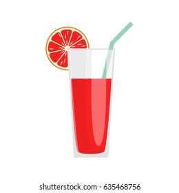 A glass of grapefruit juice isolated on a white background. Vector illustration.