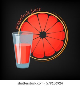 Glass of grapefruit juice and a slice of grapefruit in the background