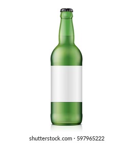 Glass Green Beer, Ale, Cider Bottle. Carbonated Soft Drink. Mock Up Template. Illustration Isolated On White Background. Ready For Your Design. Product Packaging. Vector EPS10