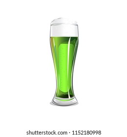 Glass with green beer isolated on white background. Vector illustration.