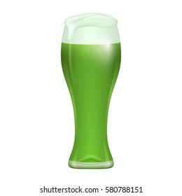 Glass of green beer on white background. Green beer in glass cup. St Patrick day symbol. Vector illustration
