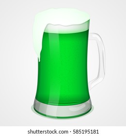 Glass of green beer for Saint Patricks Day. Simbol or icon for St. Patrick's day in simple cartoon style. Vector illustration. Holiday Collection.