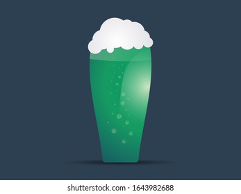 Glass of green beer for St. Patrick's Day. Foamy beer. Vector illustration