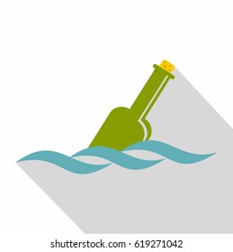 Glass green bottle in a water icon. Flat illustration of glass green bottle in a water vector icon for web