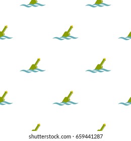 Glass green bottle in a water pattern seamless flat style for web vector illustration