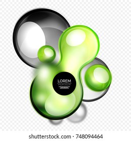 Glass green bubbles on grey, modern techno liquid design. Vector illustration