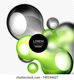 Glass green bubbles on grey, modern techno liquid design. Vector illustration