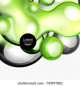 Glass green bubbles on grey, modern techno liquid design. Vector illustration