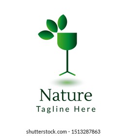 glass with green leaf logo icon vector design,nature and ecology vector logo. Ecology Happy life Logotype concept icon.
