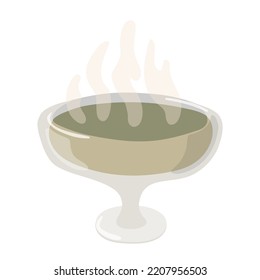 Glass of green poison, liquid and bubbles. Witch things for Halloween or holiday. Vector flat illustration