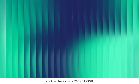 Fundo de textura com nervuras verde de vidro com padrão de gradiente canelado vertical e linhas 3D abstratas em design de luz azul