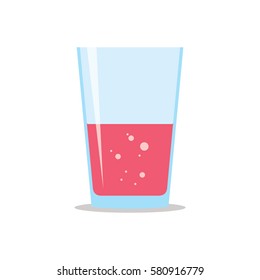 Glass Half Filled Of Fresh Sparkling Raspberry Juice. Flat Icon Isolated On White Background. Crimson Liquid In Transparent Container. Stylized Vector Eps10 Illustration With Transparency.