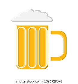 A glass with a handle of frothy barley light chilled light amber amber yellow hop alcoholic lager craft craft icon on a white background. Vector illustration