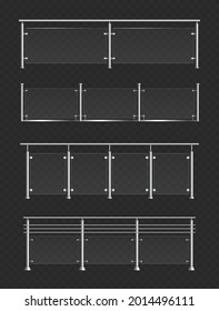 Glass Handrail Set, Realistic 3d Glossy Balustrade Or Plexiglass Barrier, Fence Sections