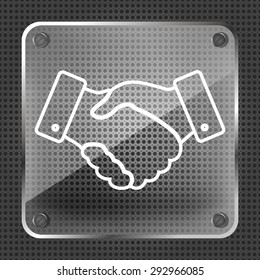 Glass handshake thin line design icon on a metallic background