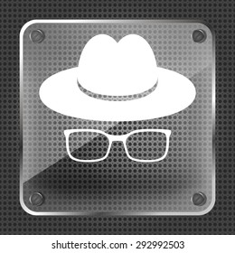 Glass hat with glasses icon on a metallic background
