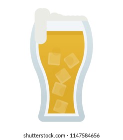 
A glass having beverage in it with the ice cubes in it representing beer 
