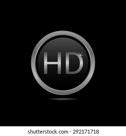 Glass HD icon with silver frame, technology concept